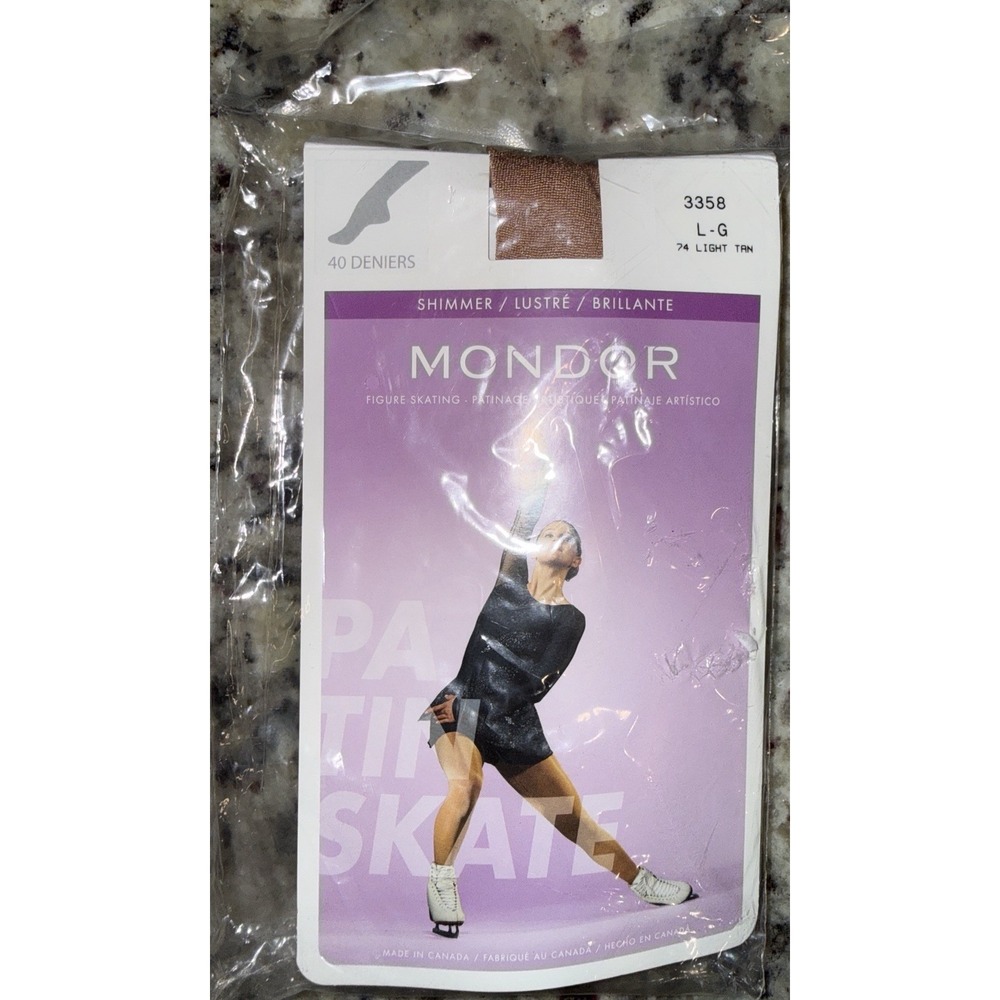 Mondor 3358 Shimmer Figure Skating Tights - Footed - Light Tan - Adult Large NIP